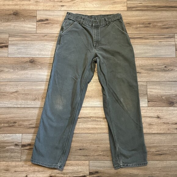 Men's Carhartt Duck Canvas Carpenter Jeans SZ 34x32 Moss Green B11 MOS Dungaree